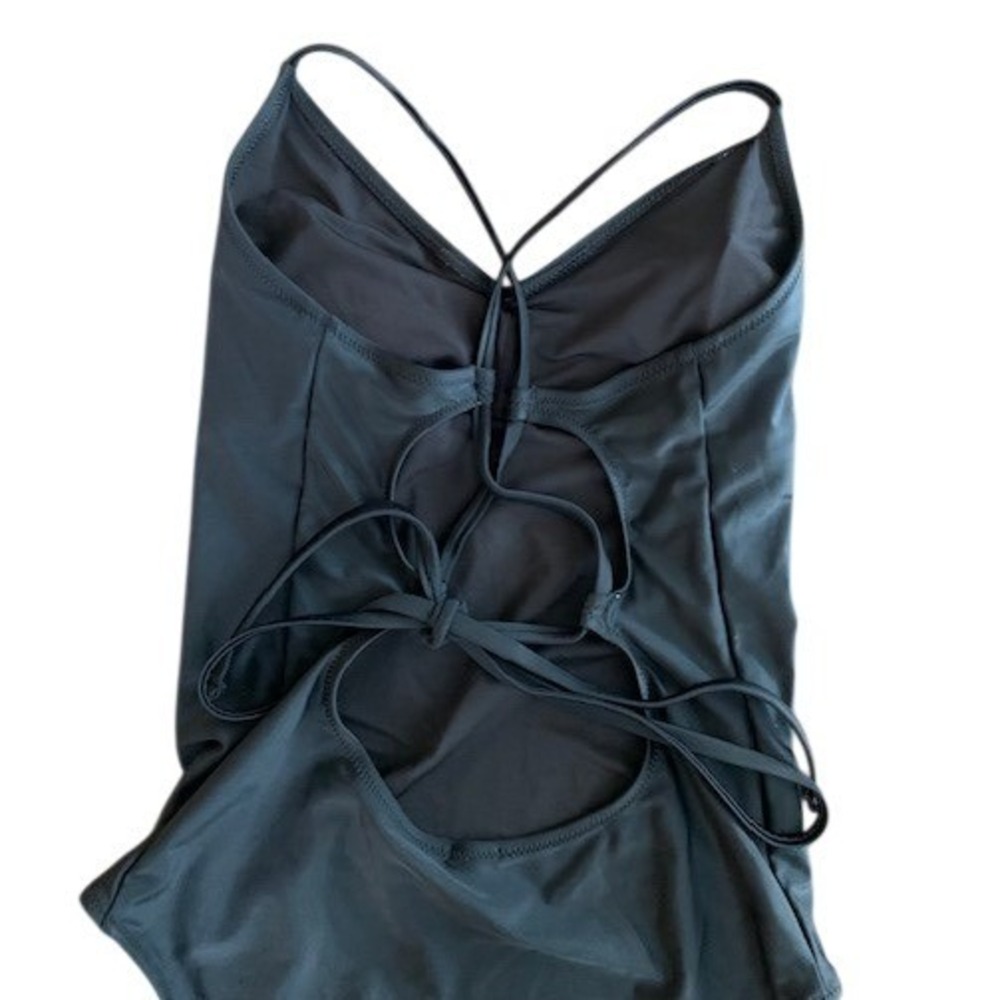 Aerie Black‎ One Piece Swimsuit Lace Up Back Women's Size M - Picture 2 of 6